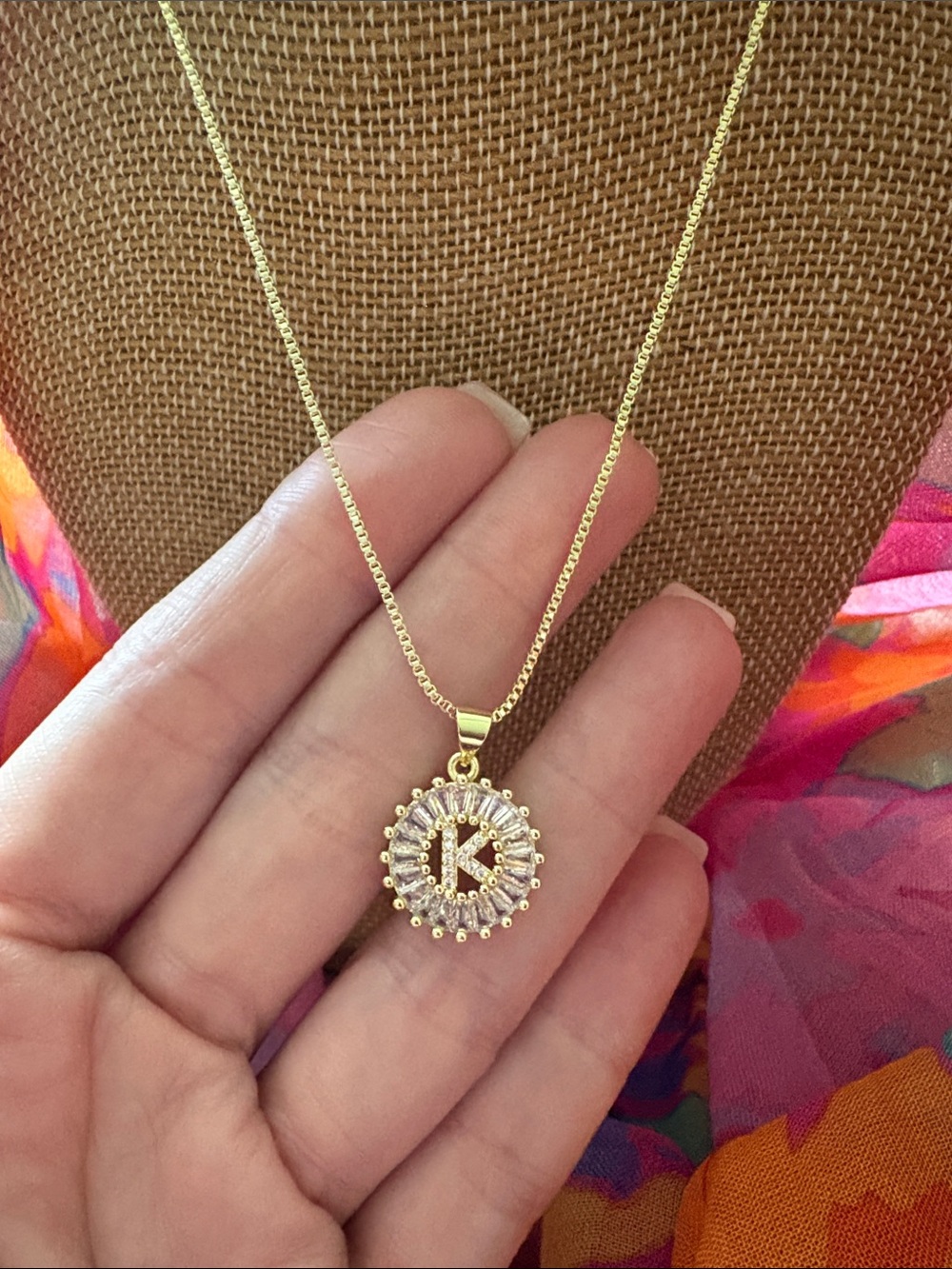 Gold plated  Initial K Pendant Necklace with CZ Stones